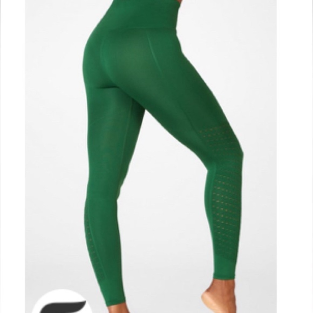 Fabletics Green Crop Yoga Pants with cut out detail on legs